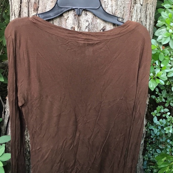 Aeropostale Brown V-Neck Long Sleeves Sheer Tee Beaded Neckline Viscose Size S - Picture 4 of 10